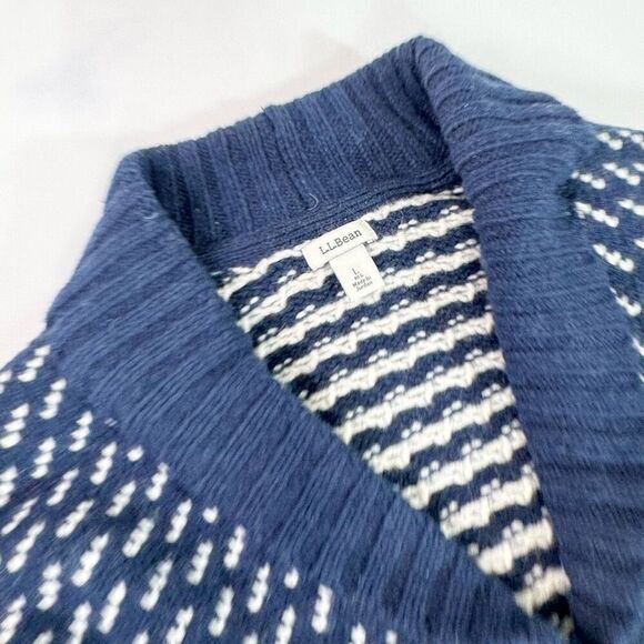 LL Bean Sweater Womens Large Navy Classic Ragg 100% Lambs Wool Birds Eye - Picture 5 of 8